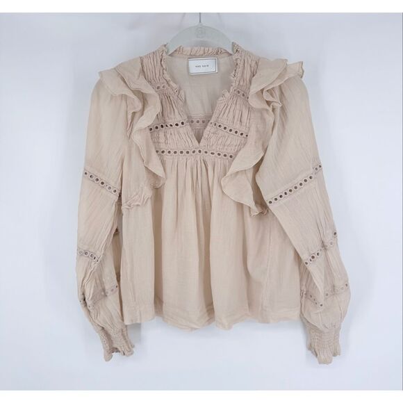 NEO NOIR Aurika S Voile Blouse Ruffle Cotton Long Sleeve Womens Size US 4 EUC 34 - Picture 2 of 10